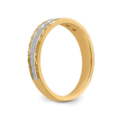 14K Yellow Gold And Rhodium Aa Quality 1/20 Carat Diamond Trio Ladies Complete Wedding Band