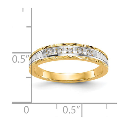 14K Yellow Gold And Rhodium Aa Quality 1/20 Carat Diamond Trio Ladies Complete Wedding Band