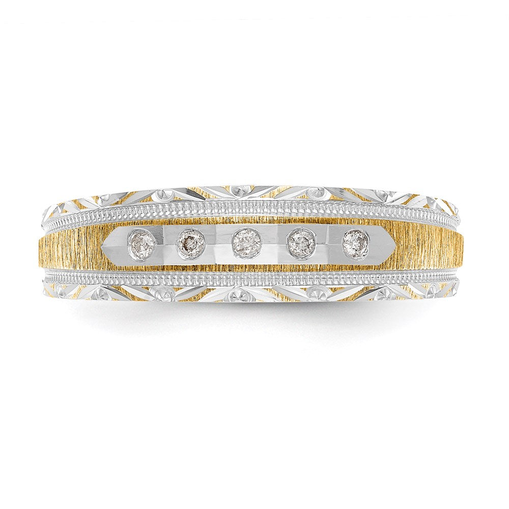 14K Yellow Gold And Rhodium Aa Quality 1/20 Carat Diamond Trio Mens Complete Wedding Band