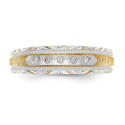 14K Yellow Gold And Rhodium Aa Quality 1/20 Carat Diamond Trio Mens Complete Wedding Band