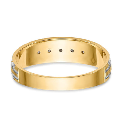 14K Yellow Gold And Rhodium Aa Quality 1/20 Carat Diamond Trio Mens Complete Wedding Band