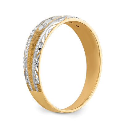 14K Yellow Gold And Rhodium Aa Quality 1/20 Carat Diamond Trio Mens Complete Wedding Band