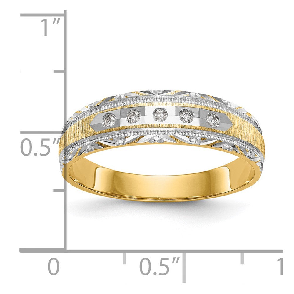 14K Yellow Gold And Rhodium Aa Quality 1/20 Carat Diamond Trio Mens Complete Wedding Band
