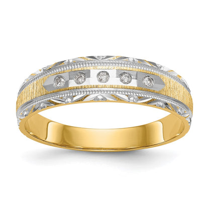 14K Yellow Gold And Rhodium Aa Quality 1/20 Carat Diamond Trio Mens Complete Wedding Band