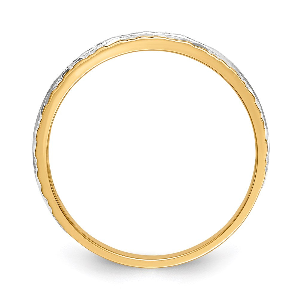 14K Yellow Gold And Rhodium Aa Quality 1/20 Carat Diamond Trio Ladies Complete Wedding Band