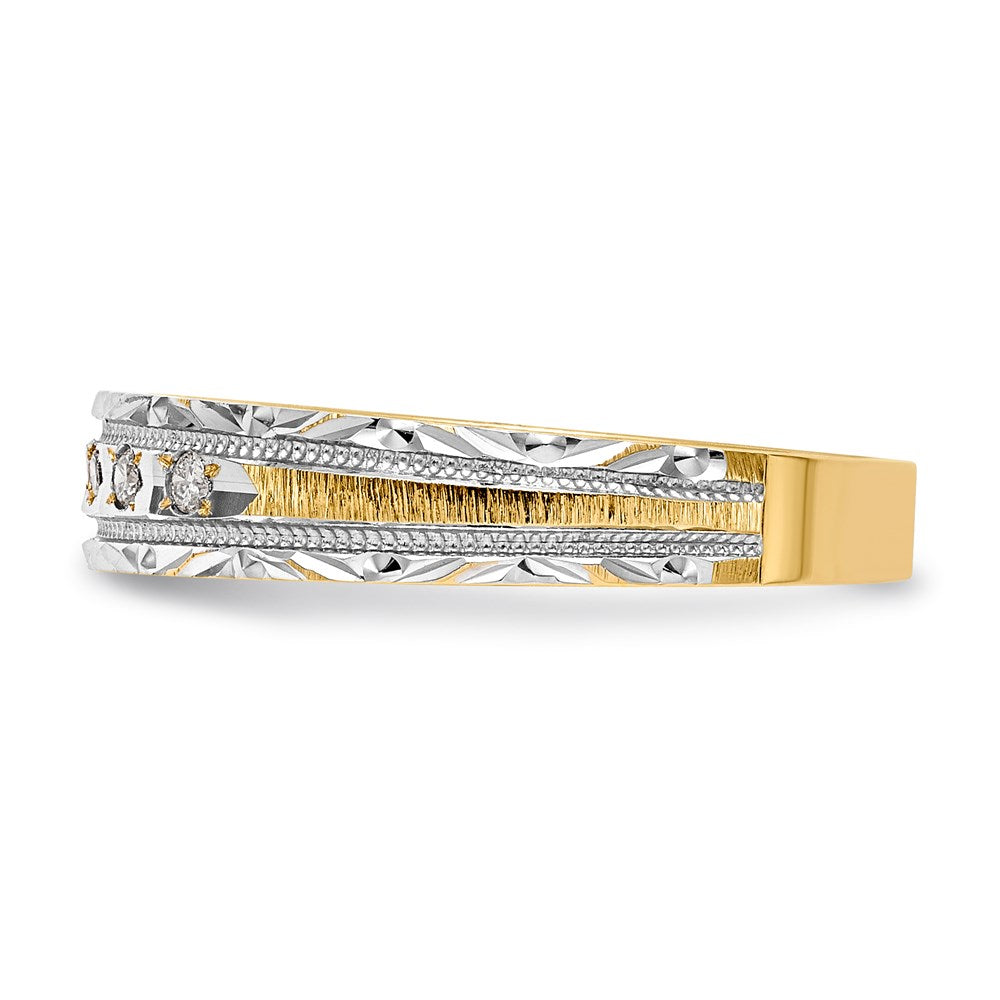 14K Yellow Gold And Rhodium Aa Quality 1/20 Carat Diamond Trio Ladies Complete Wedding Band