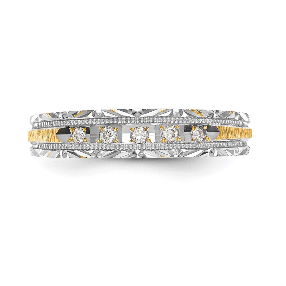 14K Yellow Gold And Rhodium Aa Quality 1/20 Carat Diamond Trio Ladies Complete Wedding Band