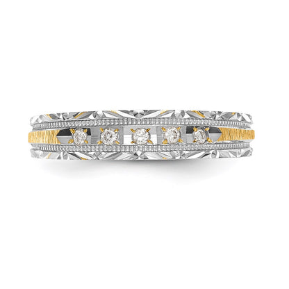 14K Yellow Gold And Rhodium Aa Quality 1/20 Carat Diamond Trio Ladies Complete Wedding Band