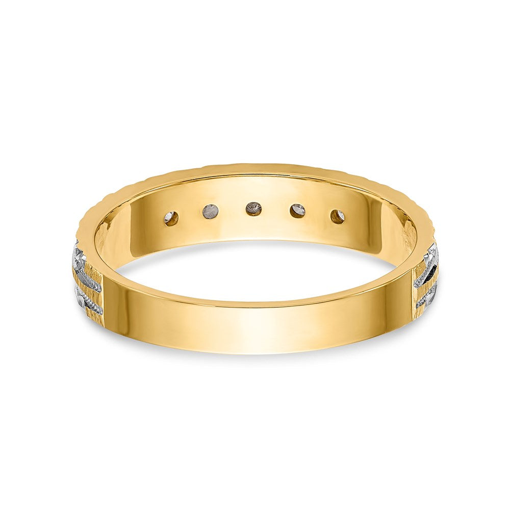 14K Yellow Gold And Rhodium Aa Quality 1/20 Carat Diamond Trio Ladies Complete Wedding Band