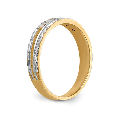 14K Yellow Gold And Rhodium Aa Quality 1/20 Carat Diamond Trio Ladies Complete Wedding Band