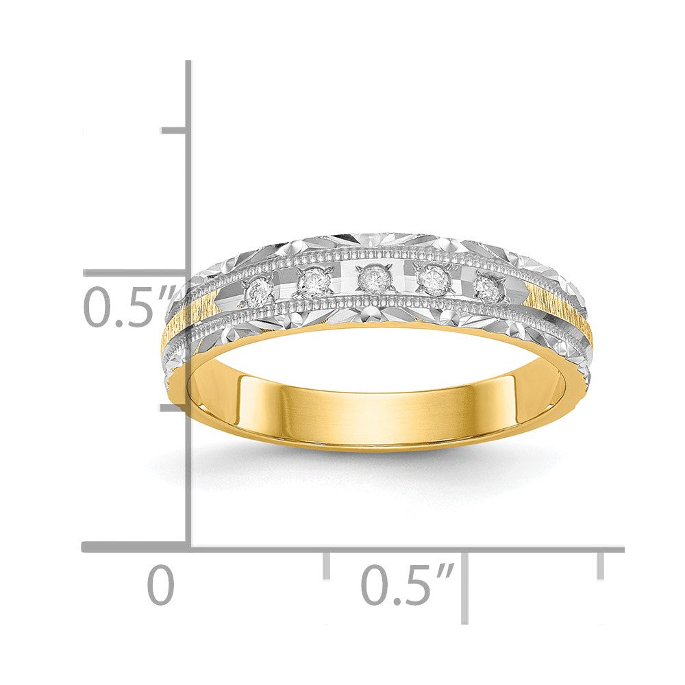 14K Yellow Gold And Rhodium Aa Quality 1/20 Carat Diamond Trio Ladies Complete Wedding Band