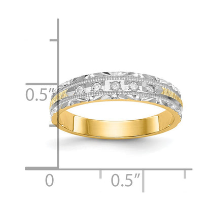 14K Yellow Gold And Rhodium Aa Quality 1/20 Carat Diamond Trio Ladies Complete Wedding Band