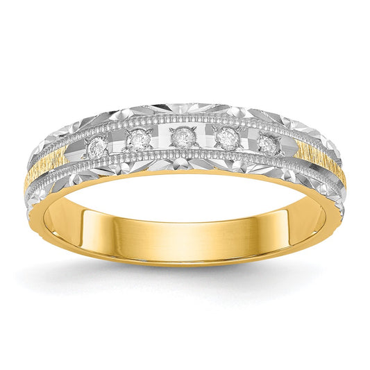 14K Yellow Gold And Rhodium Aa Quality 1/20 Carat Diamond Trio Ladies Complete Wedding Band