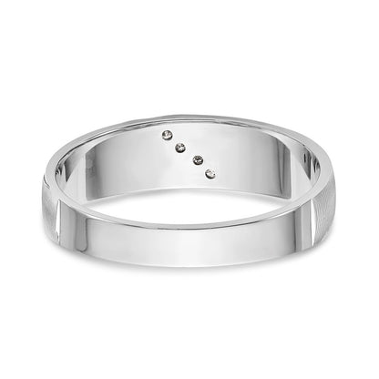 14K White Gold Aa Quality 1/20 Carat Diamond Trio Mens Complete Wedding Band