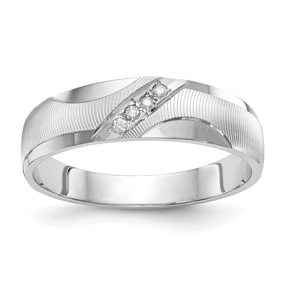 14K White Gold Aa Quality 1/20 Carat Diamond Trio Mens Complete Wedding Band