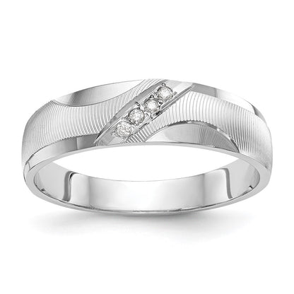 14K White Gold Aa Quality 1/20 Carat Diamond Trio Mens Complete Wedding Band