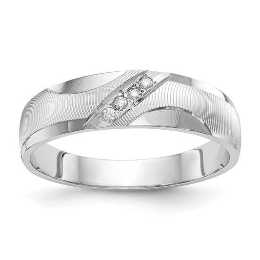 14K White Gold Aa Quality 1/20 Carat Diamond Trio Mens Complete Wedding Band