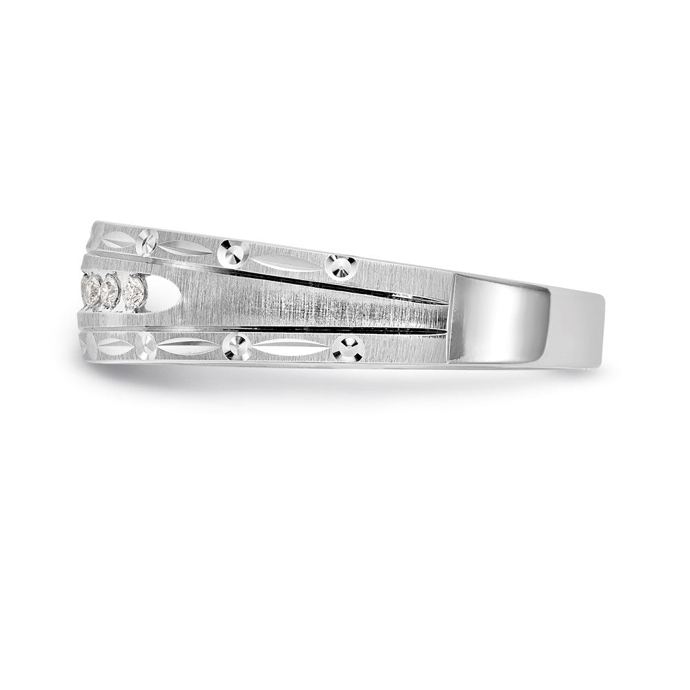 14K White Gold Aa Quality 1/10 Carat Diamond Trio Mens Complete Wedding Band