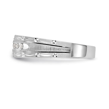 14K White Gold Aa Quality 1/10 Carat Diamond Trio Mens Complete Wedding Band