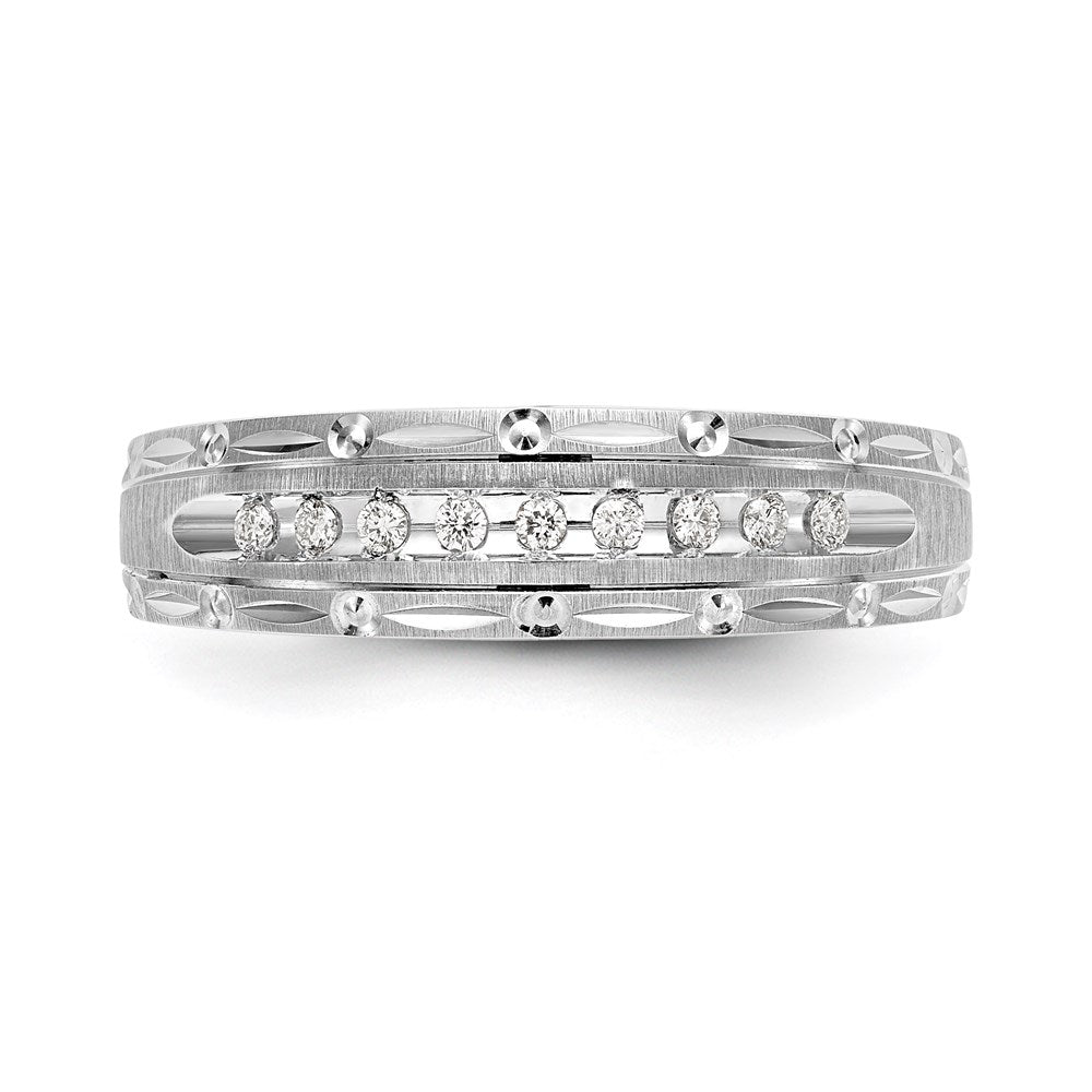 14K White Gold Aa Quality 1/10 Carat Diamond Trio Mens Complete Wedding Band