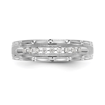 14K White Gold Aa Quality 1/10 Carat Diamond Trio Mens Complete Wedding Band