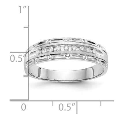 14K White Gold Aa Quality 1/10 Carat Diamond Trio Mens Complete Wedding Band