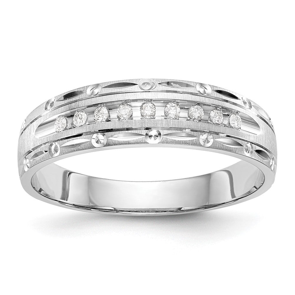 14K White Gold Aa Quality 1/10 Carat Diamond Trio Mens Complete Wedding Band