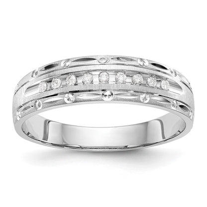 14K White Gold Aa Quality 1/10 Carat Diamond Trio Mens Complete Wedding Band
