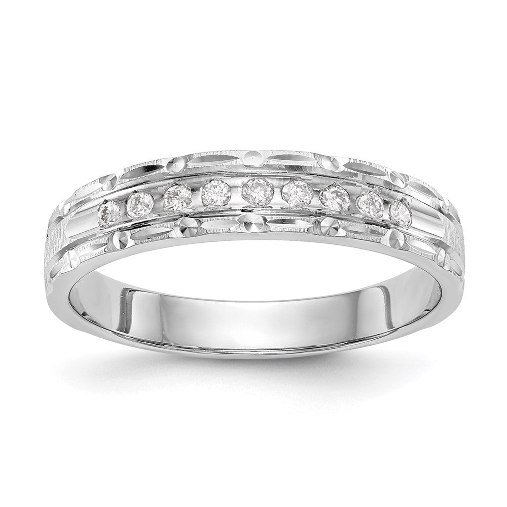 14K White Gold Aa Quality 1/10 Carat Diamond Trio Ladies Complete Wedding Band