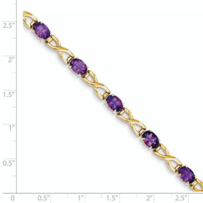 14K Yellow Gold 7X5mm Oval Amethyst Bracelet
