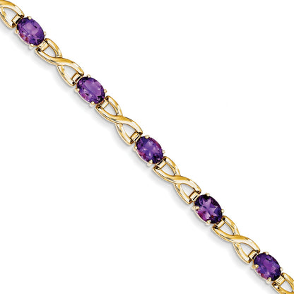 14K Yellow Gold 7X5mm Oval Amethyst Bracelet