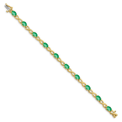 14K Yellow Gold 7X5mm Oval Emerald Bracelet