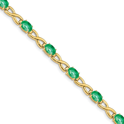 14K Yellow Gold 7X5mm Oval Emerald Bracelet