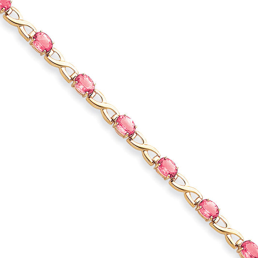 14K Yellow Gold 7X5mm Oval Pink Sapphire Bracelet