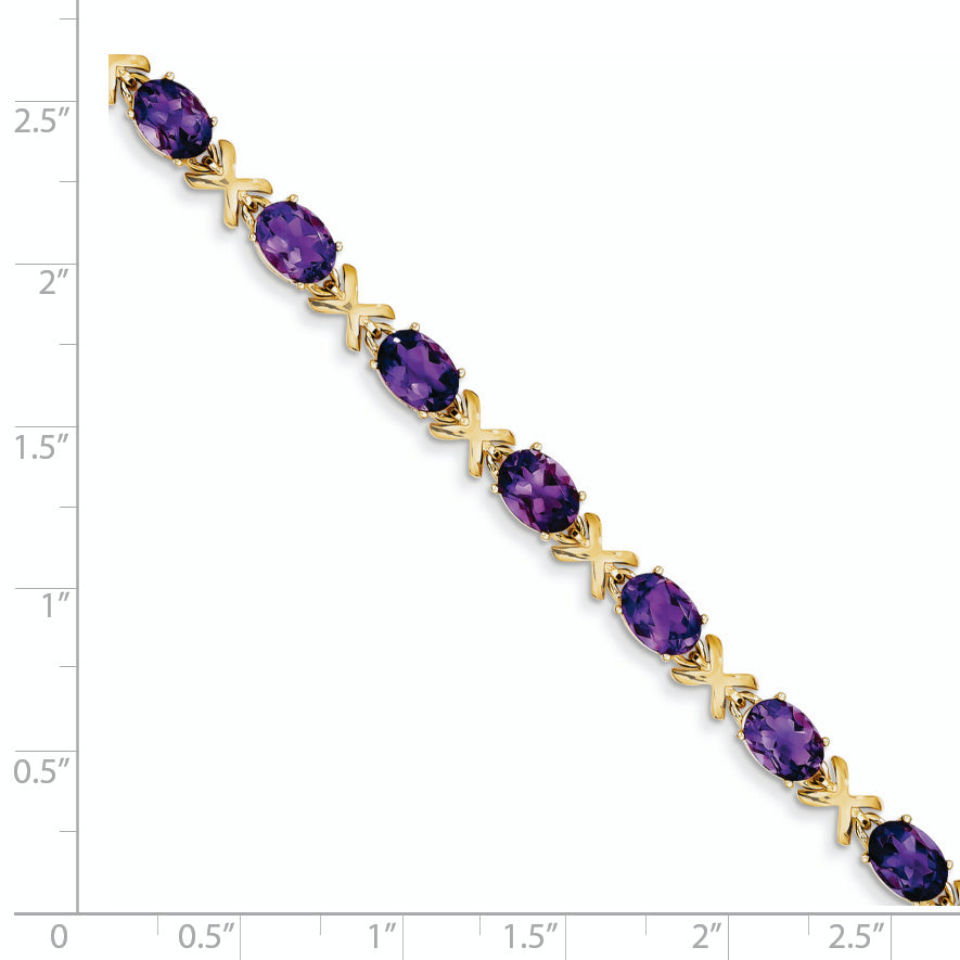14K Yellow Gold 7X5mm Oval Amethyst Bracelet
