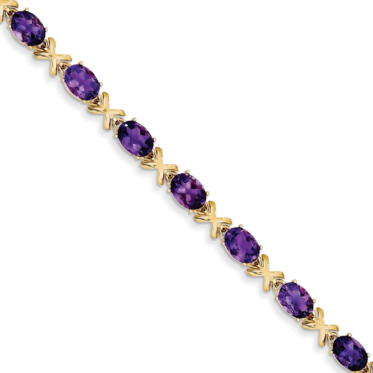14K Yellow Gold 7X5mm Oval Amethyst Bracelet