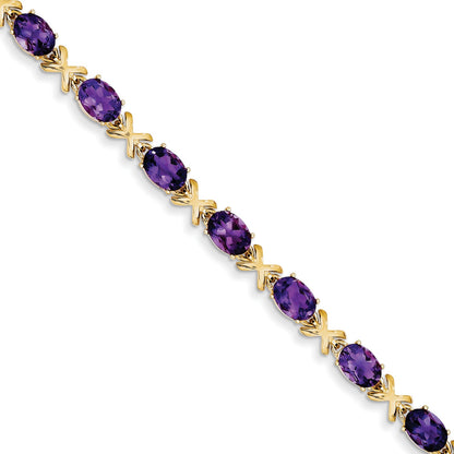 14K Yellow Gold 7X5mm Oval Amethyst Bracelet