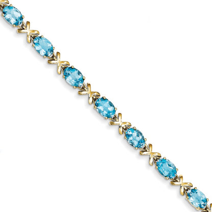14K Yellow Gold 7X5mm Oval Blue Topaz Bracelet