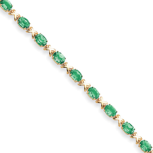 14K Yellow Gold 7X5mm Oval Emerald Bracelet