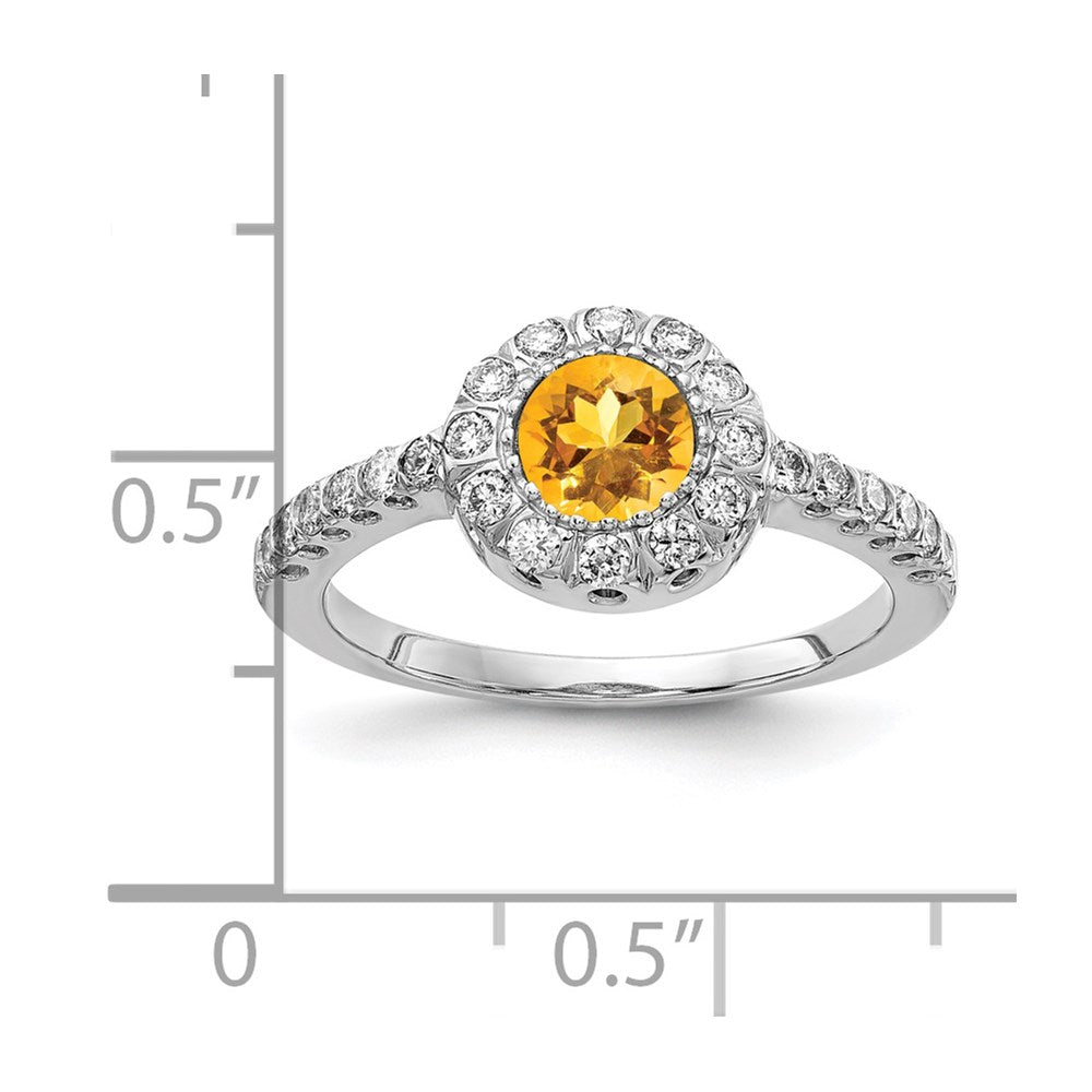 14k White Gold 5mm Citrine AA Real Diamond ring