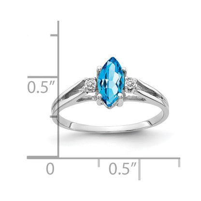 14k White Gold 8x4mm Marquise Blue Topaz A Real Diamond ring