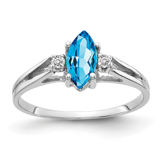14k White Gold 8x4mm Marquise Blue Topaz AA Real Diamond ring