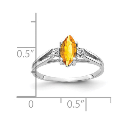 14k White Gold 8x4mm Marquise Citrine AAA Real Diamond ring