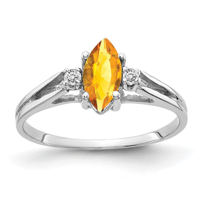 14k White Gold 8x4mm Marquise Citrine VS Real Diamond ring
