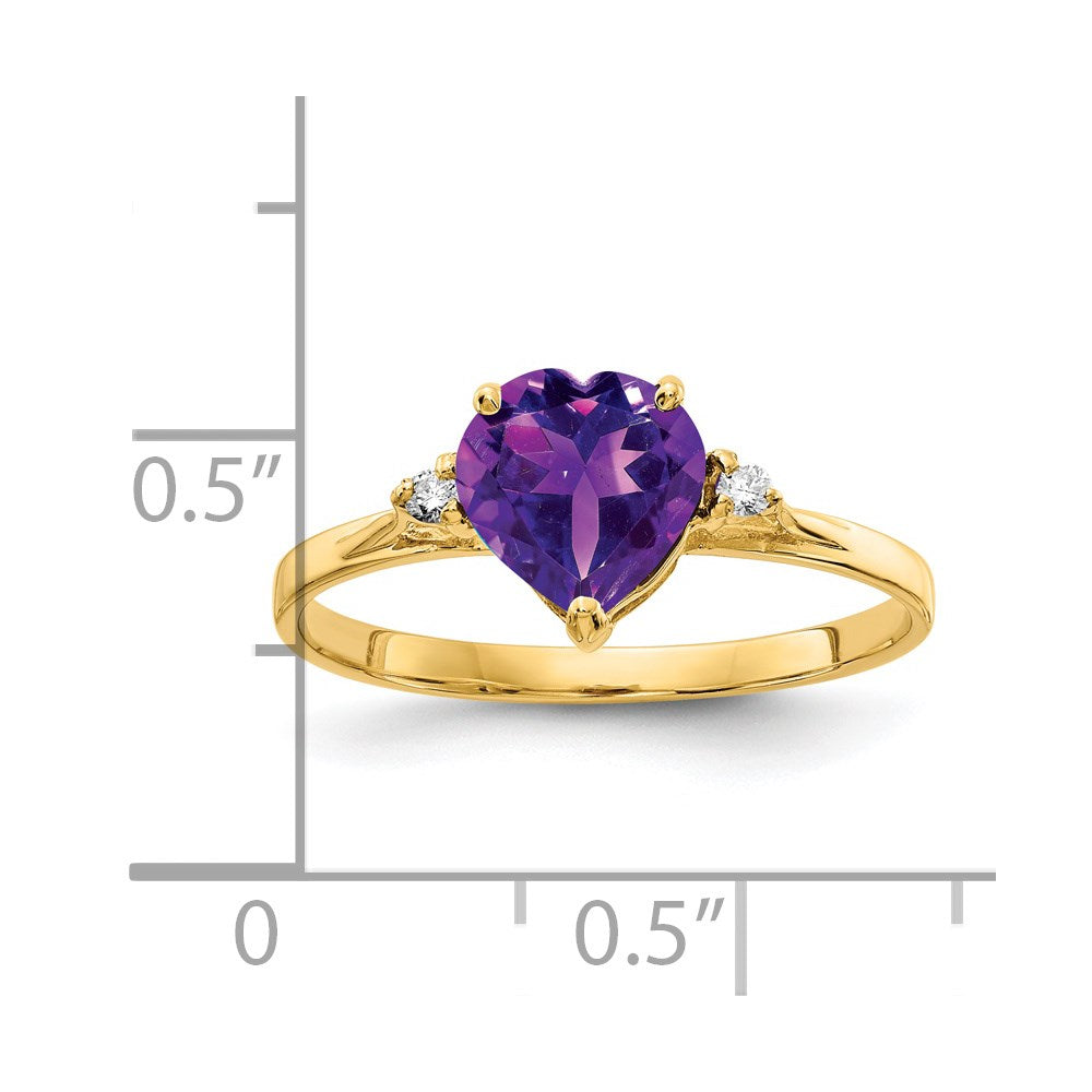 14K Yellow Gold 7mm Heart Amethyst Aaa Diamond Ring