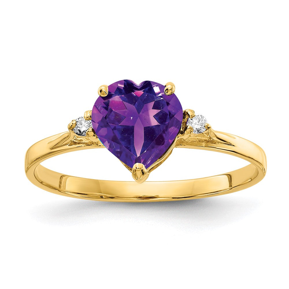 14K Yellow Gold 7mm Heart Amethyst Aaa Diamond Ring