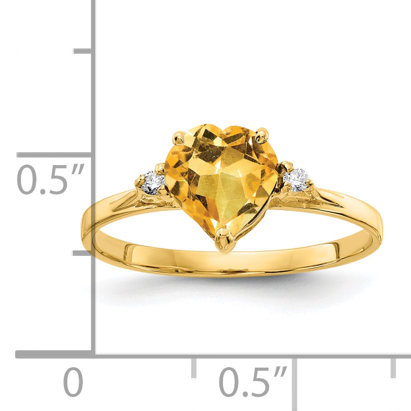 14K Yellow Gold 7mm Heart Citrine Aa Diamond Ring