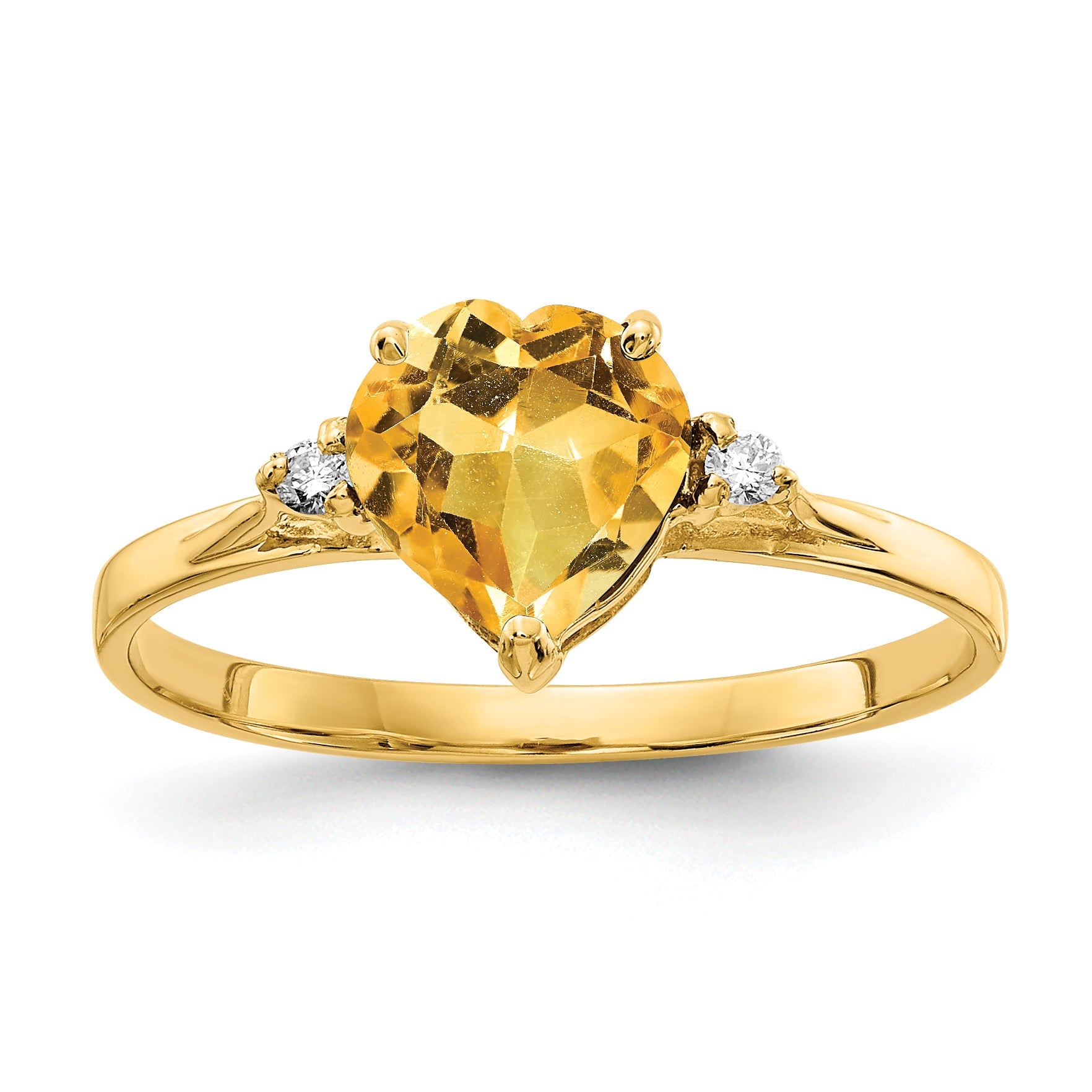 14K Yellow Gold 7mm Heart Citrine Aa Diamond Ring