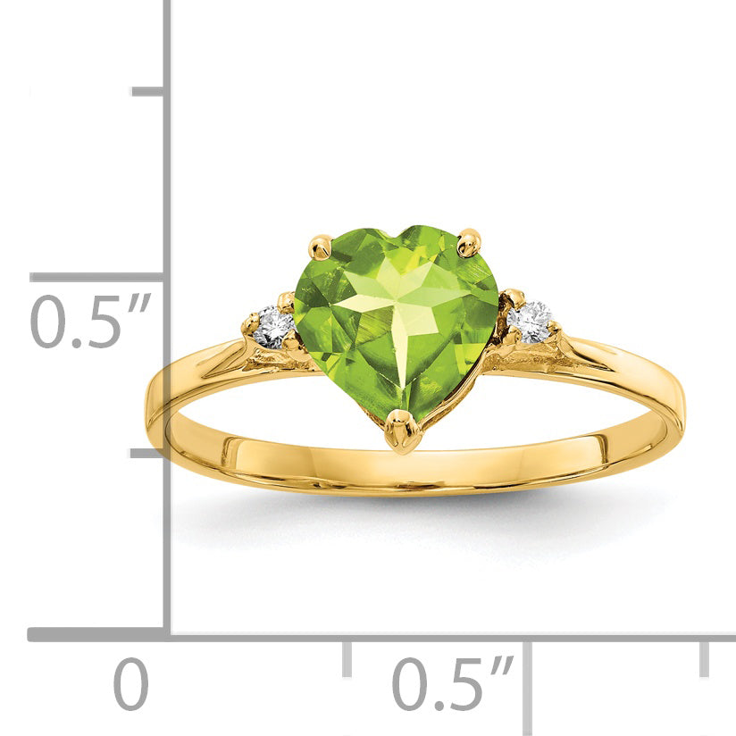 14K Yellow Gold 7mm Heart Peridot A Diamond Ring