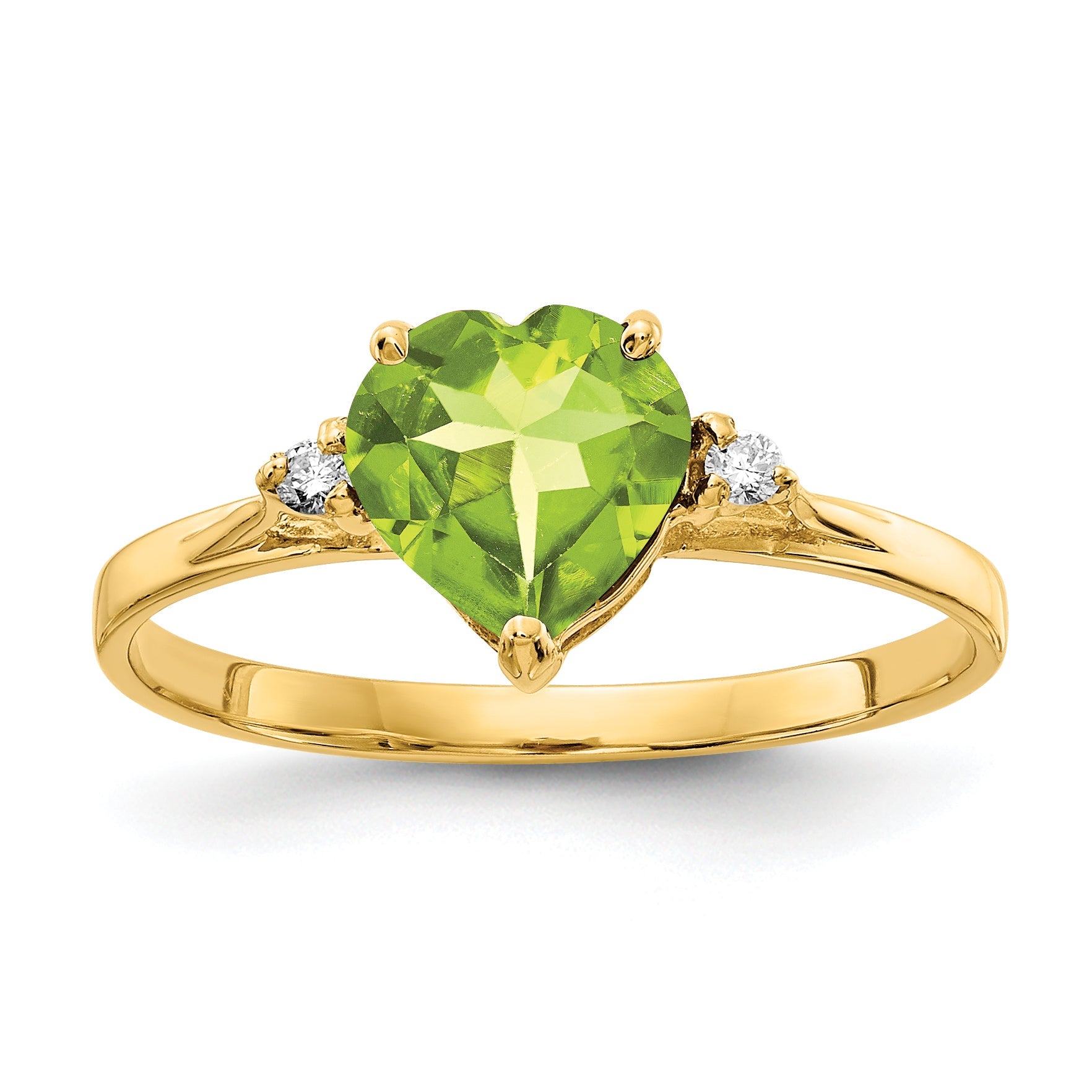 14K Yellow Gold 7mm Heart Peridot Aaa Diamond Ring